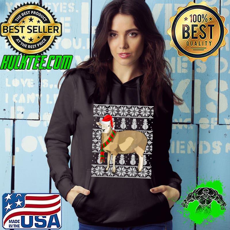 Xmas Santa Hat Sheep Farm Animal Ugly Christmas T-Shirt