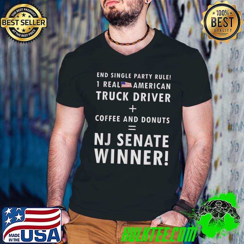 American Truck Driver + Coffee and Donuts = NJ Senate Winner T-Shirt Guys V Neck American Truck Driver + Coffee and Donuts = NJ Senate Winner T-Shirt Guys V Neck