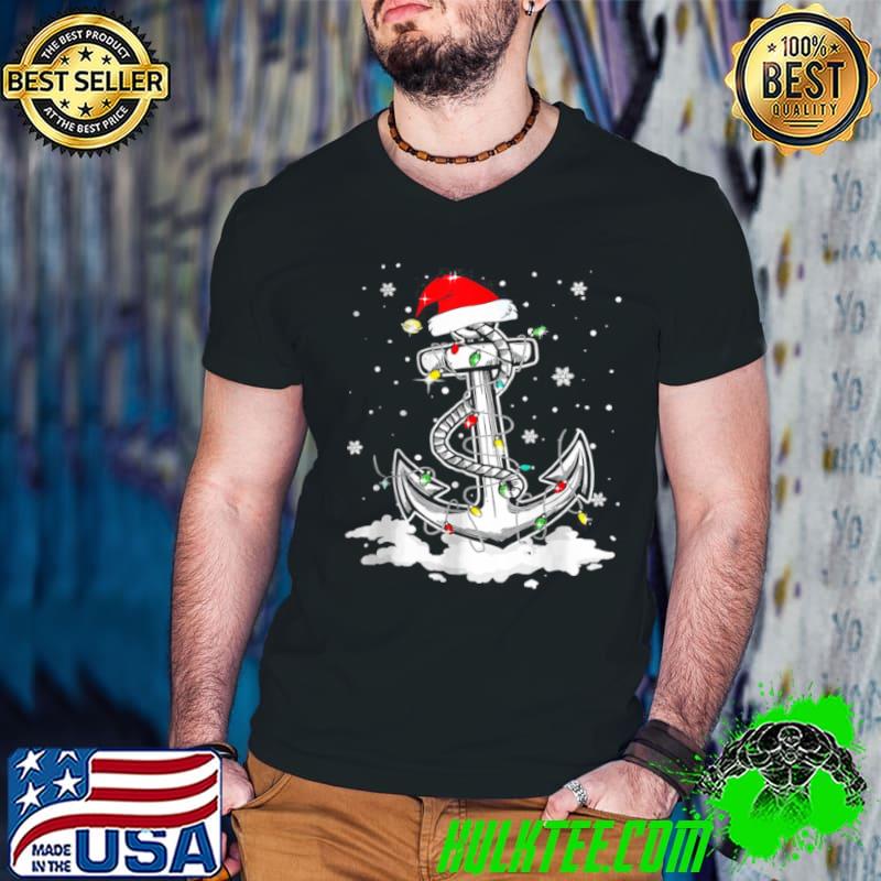 Awesome Anchor Boating Sailing Christmas Santa Hat Lights Guys V Neck Awesome Anchor Boating Sailing Christmas Santa Hat Lights Guys V Neck