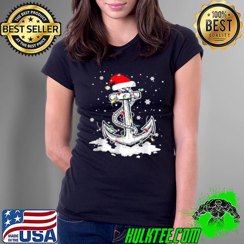 Awesome Anchor Boating Sailing Christmas Santa Hat Lights Ladies Tee Awesome Anchor Boating Sailing Christmas Santa Hat Lights Ladies Tee