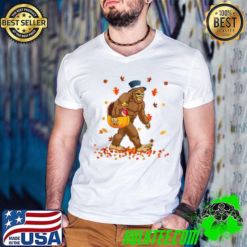 Awesome bigfoot Pilgrim Turkey Thanksgiving For Sasquatch Believe T-Shirt