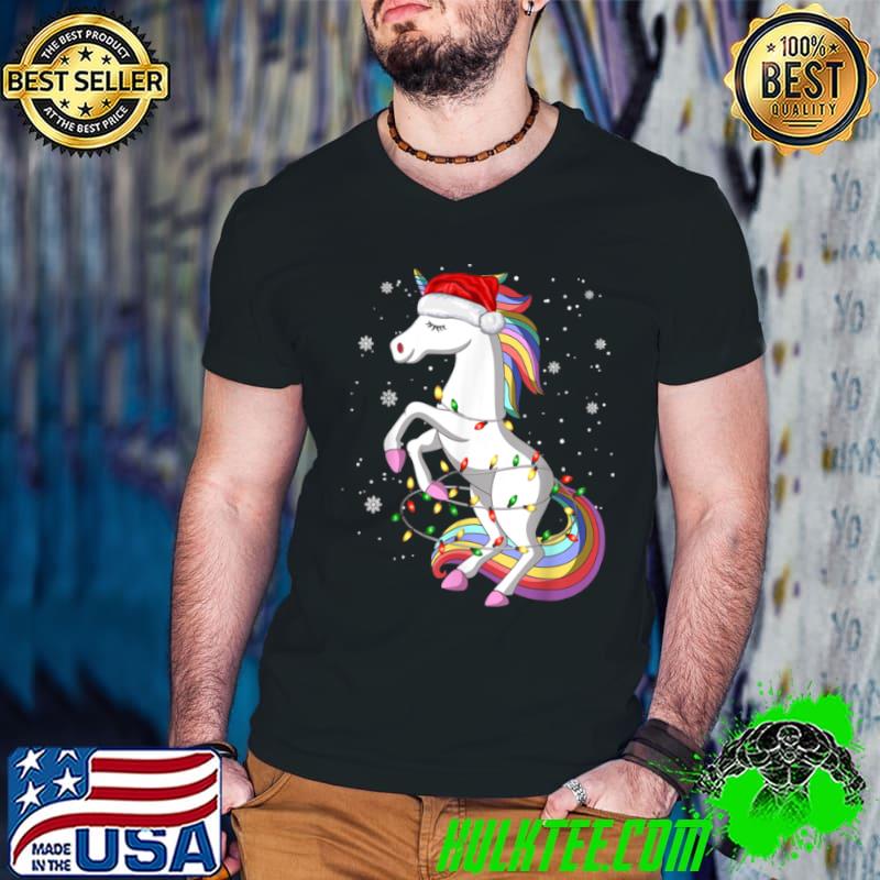 Awesome Cute Unicorn Tree Christmas Light Funny Xmas Pajama Matching T Shirt