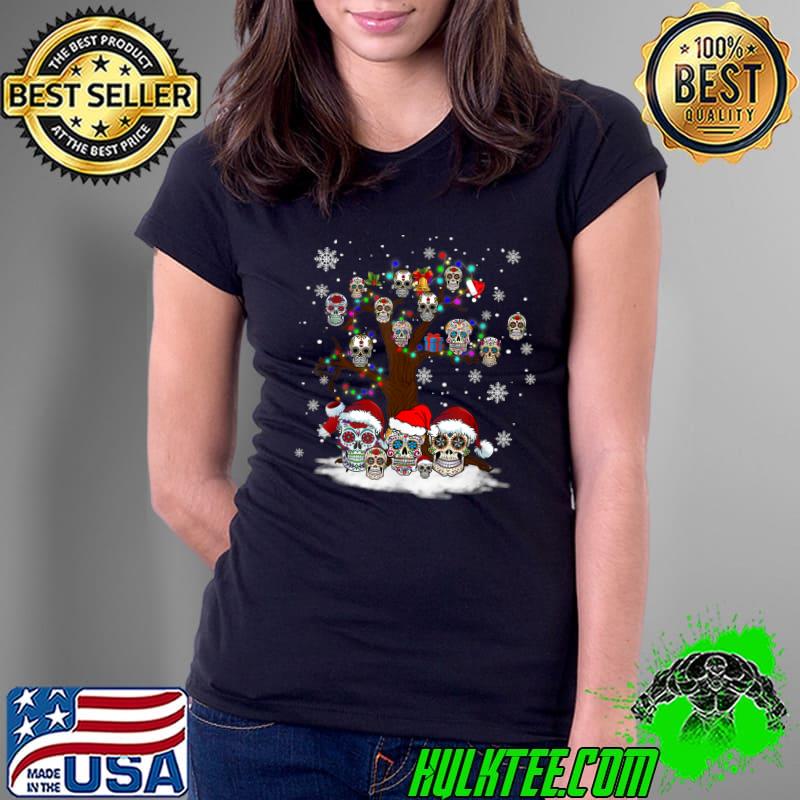 Awesome Funny Sugar Skull Christmas Tree Santa Hat Xmas T-Shirt Ladies Tee Awesome Funny Sugar Skull Christmas Tree Santa Hat Xmas T-Shirt Ladies Tee