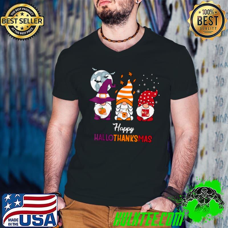 Awesome Happy Hallothanksmas Family Matching Christmas Gnomes Pajama T Shirt