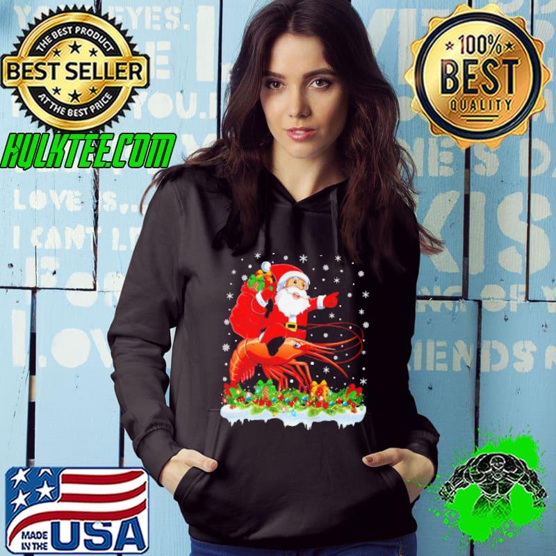 Awesome Lighting xmas santa claus riding prawn fish christmas shirt