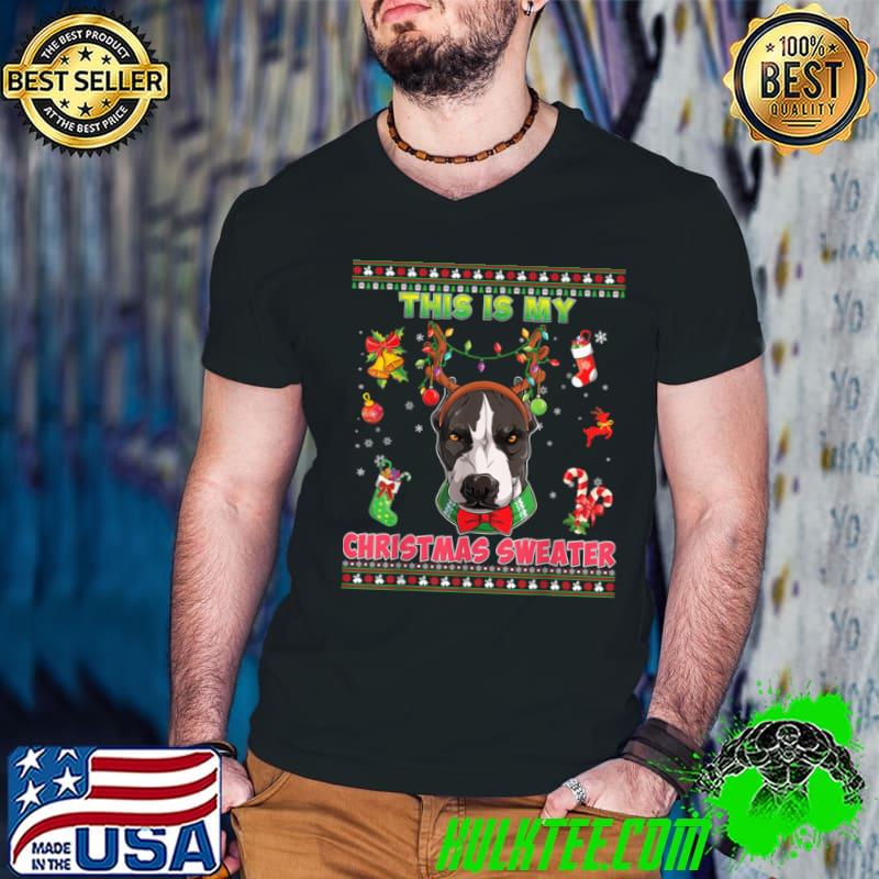 Awesome This Is My Christmas Sweater Pitbull Dog Light Ugly Sweater T Shirt