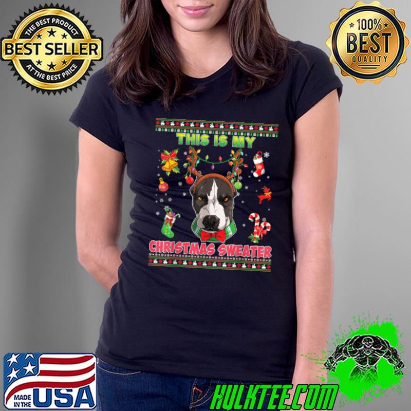 Awesome This Is My Christmas Sweater Pitbull Dog Light Ugly Sweater T Shirt Ladies Tee Awesome This Is My Christmas Sweater Pitbull Dog Light Ugly Sweater T Shirt Ladies Tee