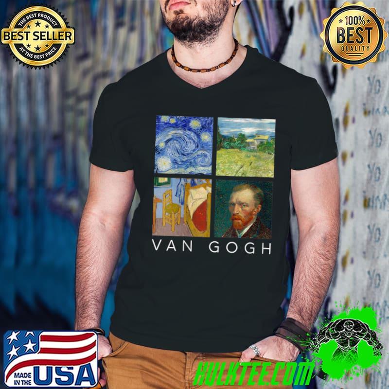 Awesome Van Gogh Painting Collage with Starry Night, Self Portrait T- Guys V Neck Awesome Van Gogh Painting Collage with Starry Night, Self Portrait T- Guys V Neck