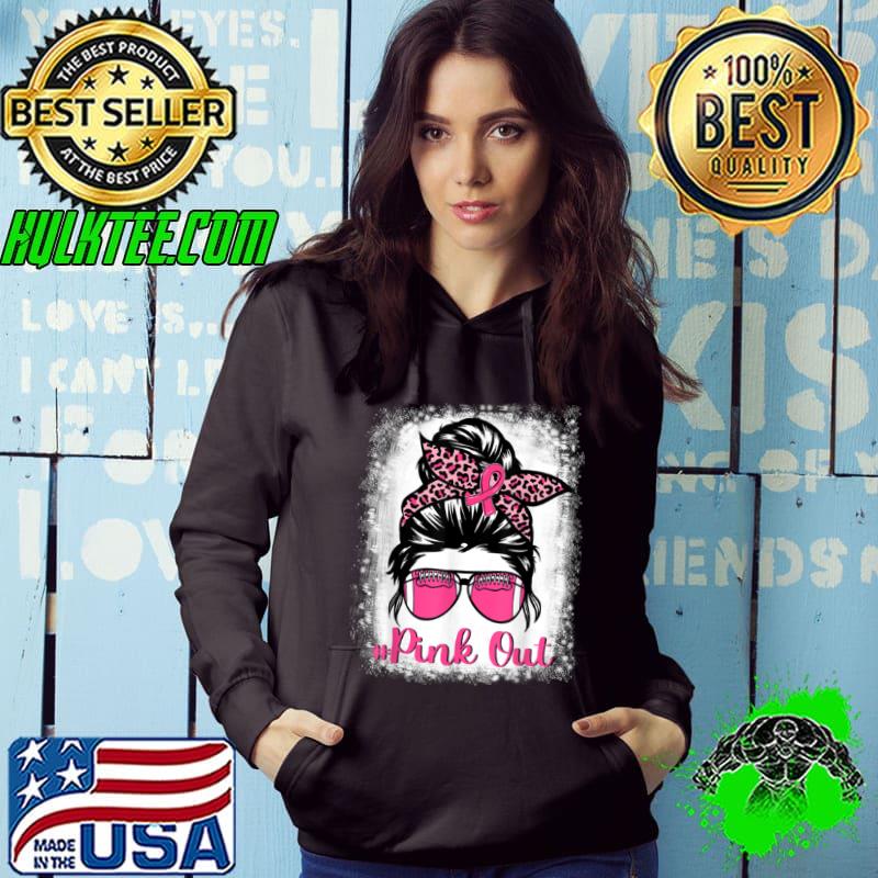 Best Bleached Pink Out Football Mom Messy Bun Pink Breast Cancer T Shirt Hoodie Best Bleached Pink Out Football Mom Messy Bun Pink Breast Cancer T Shirt Hoodie