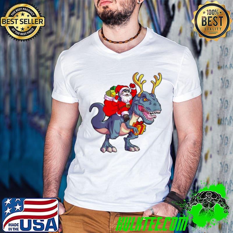 Best Christmas Santa Riding Dinosaur Deer Xmas shirt