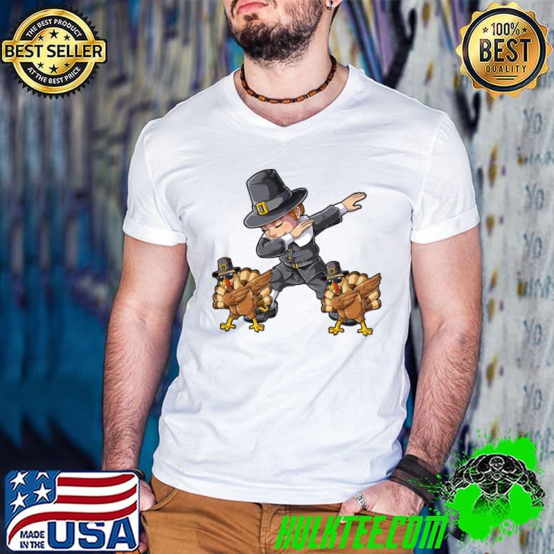 Best Dabbing Pilgrim Turkey Thanksgiving Day Boys Men Funny Dab T-shirt