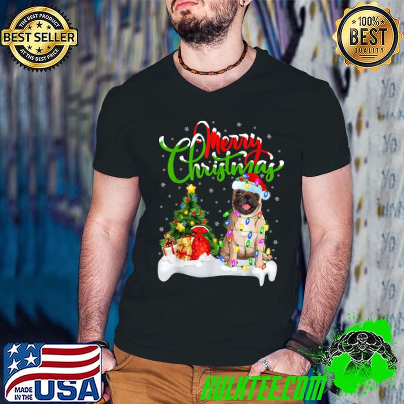 Best Funny Pug Dog Lover Xmas Lighting Pug Christmas T Shirt