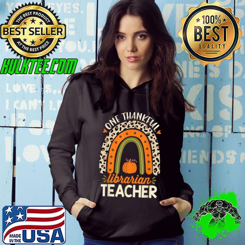 Best One Thankful Librarian Teacher Thanksgiving Leopard Rainbow T-Shirt