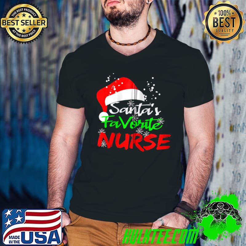 Best santas Favorite Nurse Santas Hat Xmas Pajama Gift For Nurse T-shirt