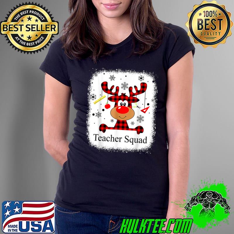 Bleached Teacher Squad Reindeer Christmas T-Shirt Ladies Tee Bleached Teacher Squad Reindeer Christmas T-Shirt Ladies Tee