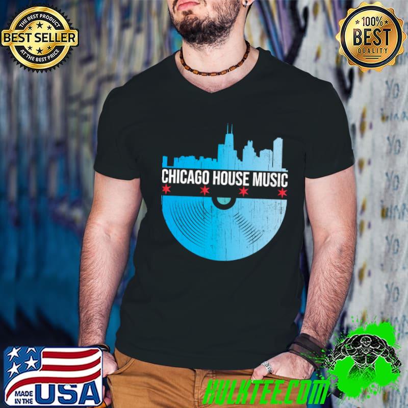 Chicago House Music - Skyline Vinyl Record DJ Rave T-s Guys V Neck Chicago House Music - Skyline Vinyl Record DJ Rave T-s Guys V Neck