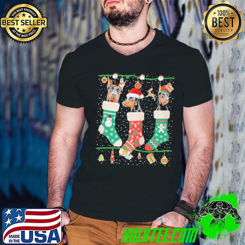 Christmas doberman in sock xmas reindeer santa elf dog s Guys V Neck Christmas doberman in sock xmas reindeer santa elf dog s Guys V Neck