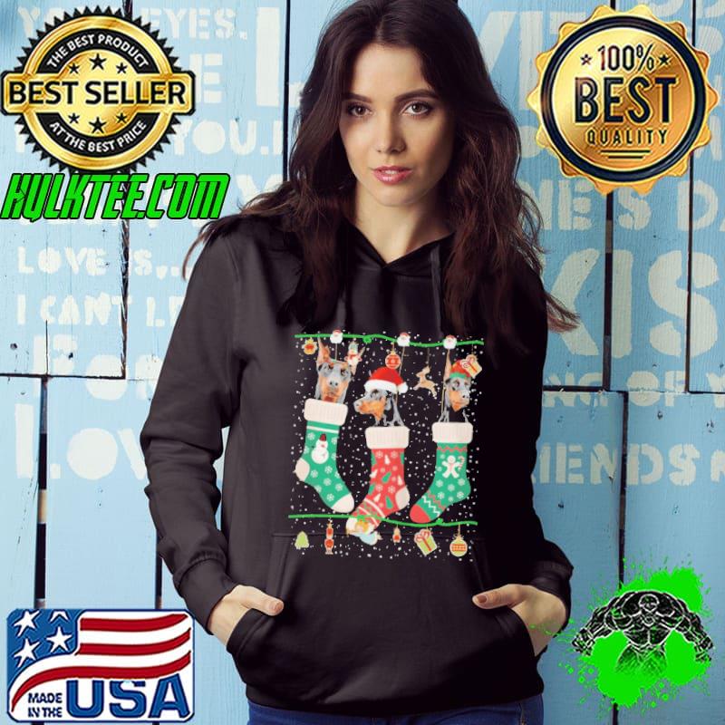 Christmas doberman in sock xmas reindeer santa elf dog shirt