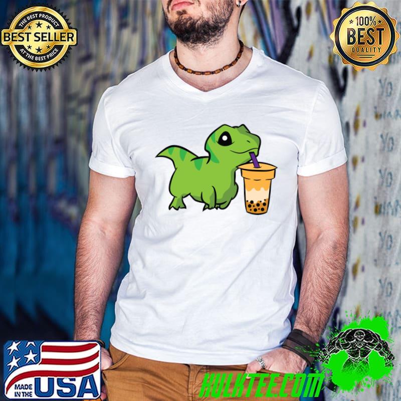 Dinosaur Drinking Bubble Tea Funny Boba Tea T-shirt