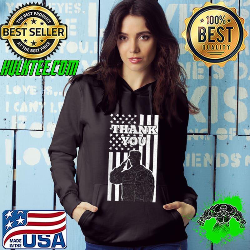 Distressed US Veterans Day Thank You Soldier Salute US Flag T-Shirt