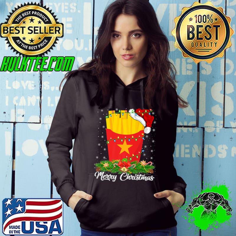 French Fries Lover Matching Santa Hat French Fries Christmas Premium T-Shirt