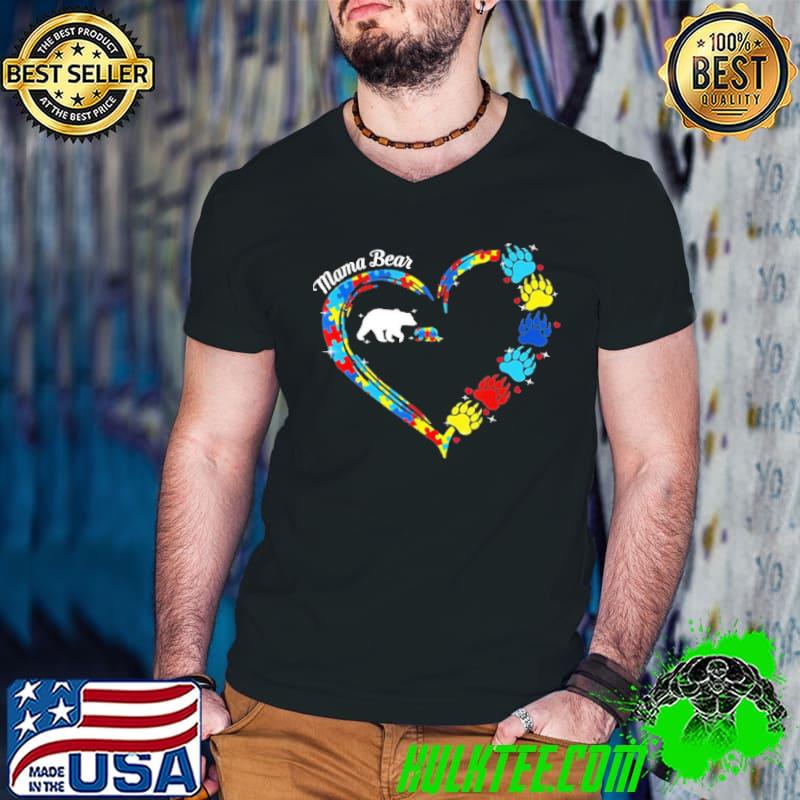 Funny autism Awareness Mama Bear Heart Family Support Colorful Shirt