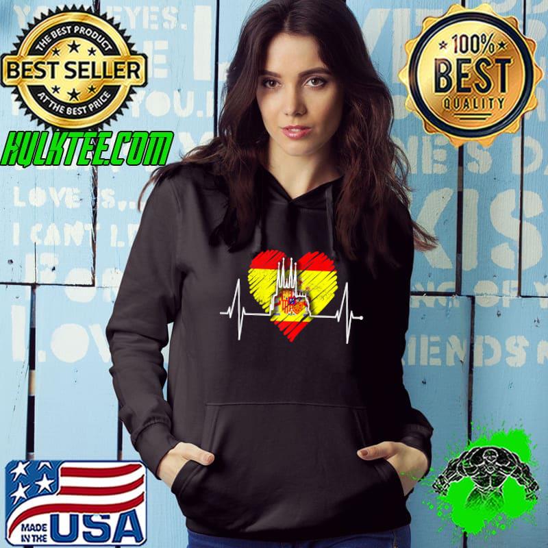 Funny barcelona Skyline Heartbeat Heart Spain Flag Love Barcelona T-shirt