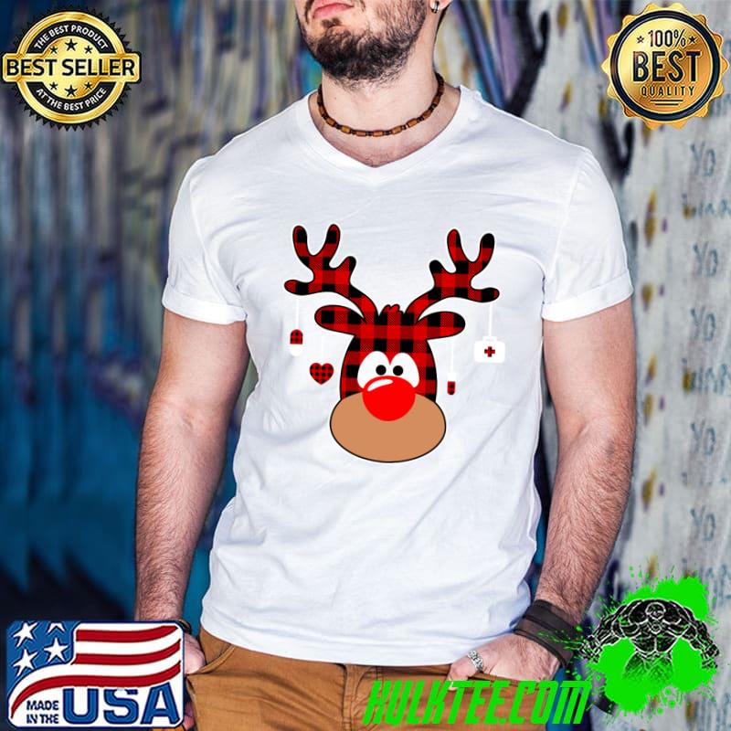 Funny christmas Nurse Love NICU RN ER Santa Buffalo Plaid Reindeer T-Shirt Guys V Neck Funny christmas Nurse Love NICU RN ER Santa Buffalo Plaid Reindeer T-Shirt Guys V Neck