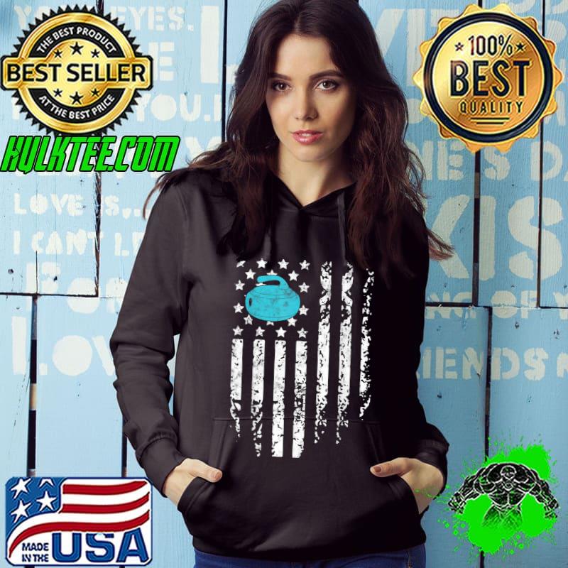 Funny curling Winter Sports Vintage USA American Flag Patriotic T-Shirt