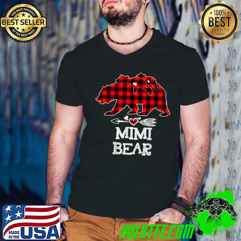 Funny Red Plaid Mimi Bear Two Cubs Matching Pajama Family Buffalo T Shirt