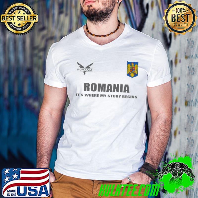 Funny Romania its where my story begins dsa 8 logo shirt