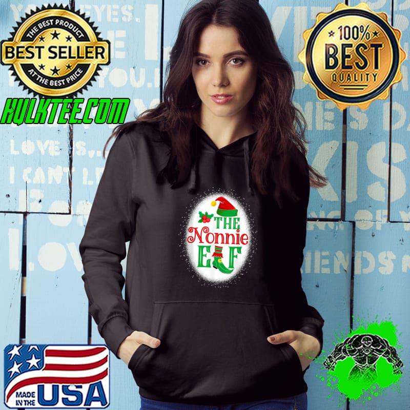 Funny the Nonnie Elf Matching Family Christmas Elf Bleached T-Shirt