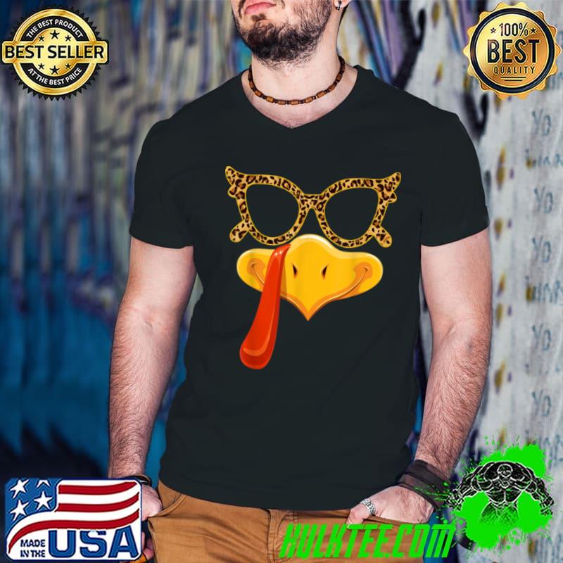 Funny Turkey Face Thanksgiving Family Outfits Leopard Sunglasses T Shirt