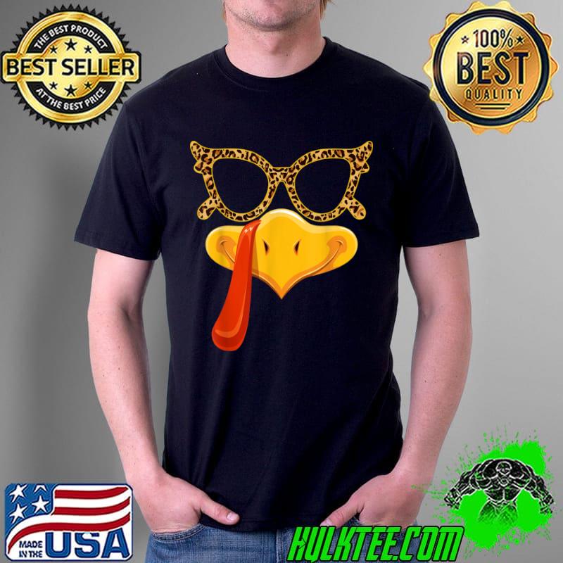 Funny Turkey Face Thanksgiving Family Outfits Leopard Sunglasses T Shirt Unisex Funny Turkey Face Thanksgiving Family Outfits Leopard Sunglasses T Shirt Unisex