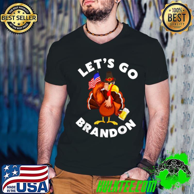 Funny Vintage Let’s Go Brandon Turkey Lets Go Brandon USA Flag T Shirt