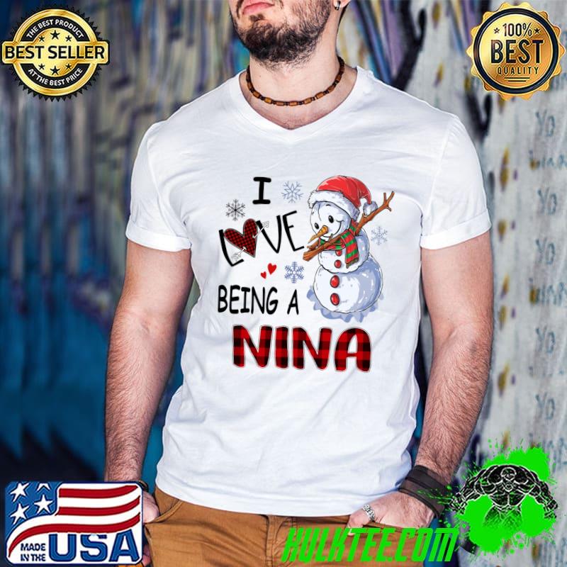 I Love Being Nina Dabbing Snowman Plaid Christmas T-Shirt Guys V Neck I Love Being Nina Dabbing Snowman Plaid Christmas T-Shirt Guys V Neck