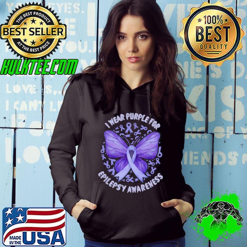 I Wear Purple For Epilepsy Awareness Purple Butterfly Ribbon T-shirt