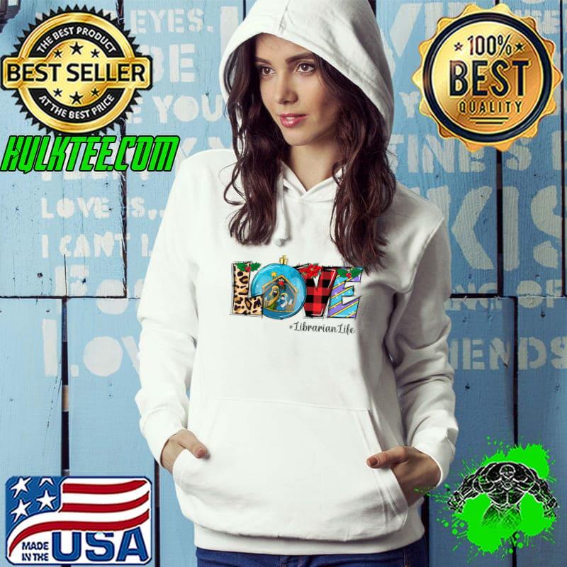 Love Librarian Life Leopard Plaid Christmas Pajama Xmas T-Shirt