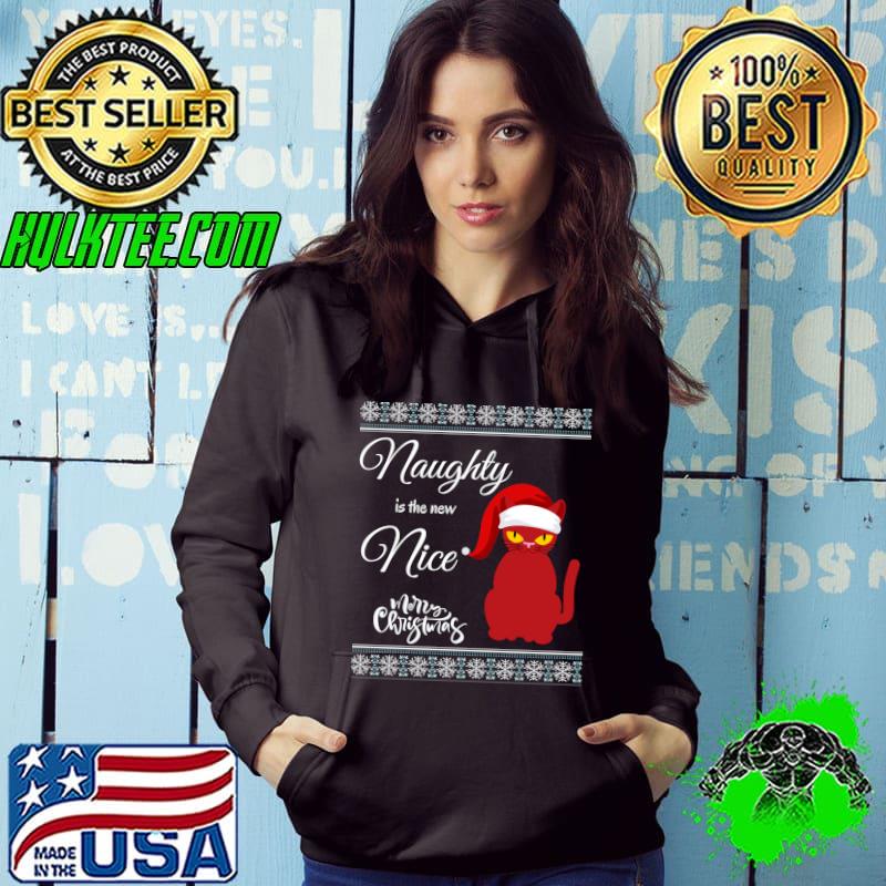 Naughty is the new nice cat santa hat merry christmas T-shirt