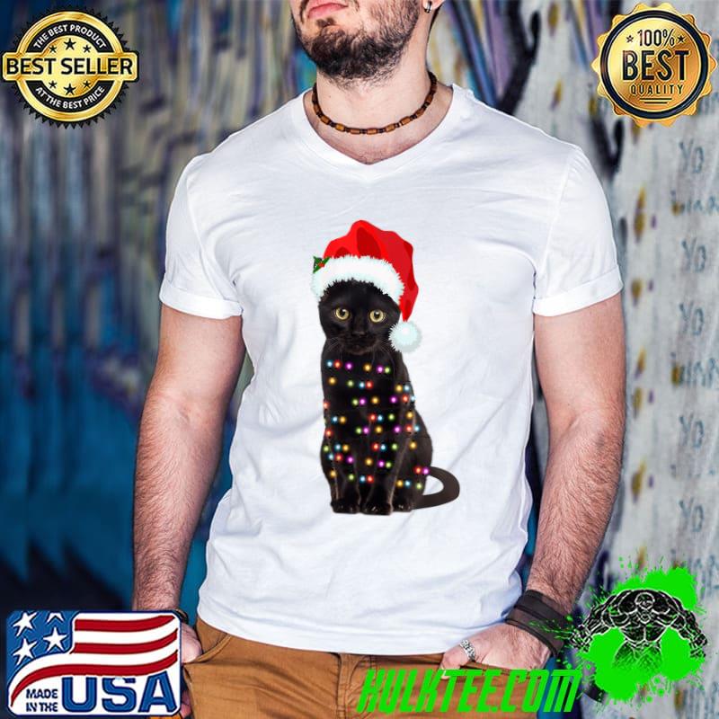 Nice black Cat Christmas lights Cat Lover Christmas T-Shirt
