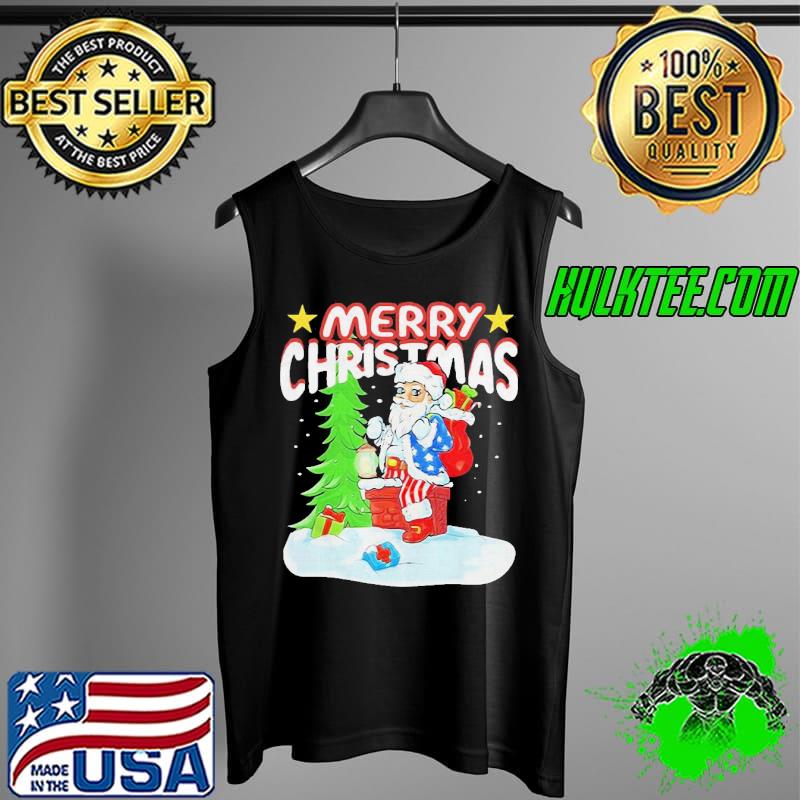 Nice Cute Patriotic American Flag Santa Claus Chimney Christmas Shirt Tank Top Nice Cute Patriotic American Flag Santa Claus Chimney Christmas Shirt Tank Top