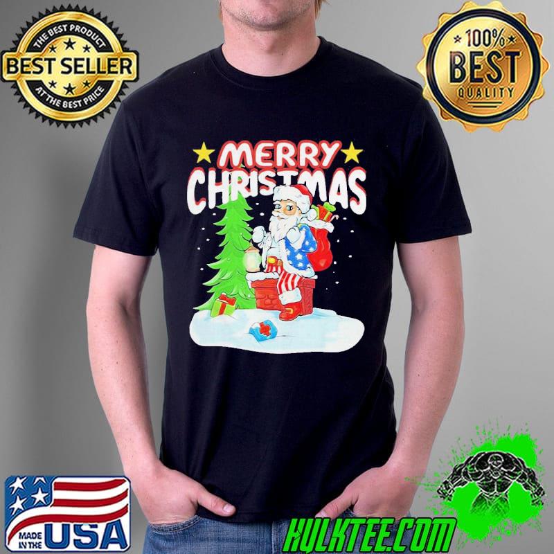 Nice Cute Patriotic American Flag Santa Claus Chimney Christmas Shirt Unisex Nice Cute Patriotic American Flag Santa Claus Chimney Christmas Shirt Unisex