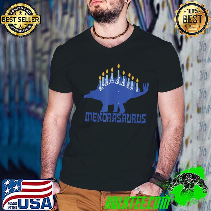 Nice hanukkah Menorasaurus Stegosaurus with Menorah Candles T-Shirt Nice hanukkah Menorasaurus Stegosaurus with Menorah Candles T-Shirt