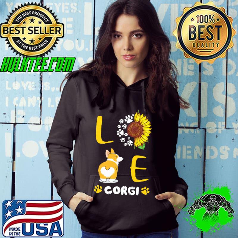 Nice love Corgi Dog’s Footprints Sunflower And Corgi Butt shirt