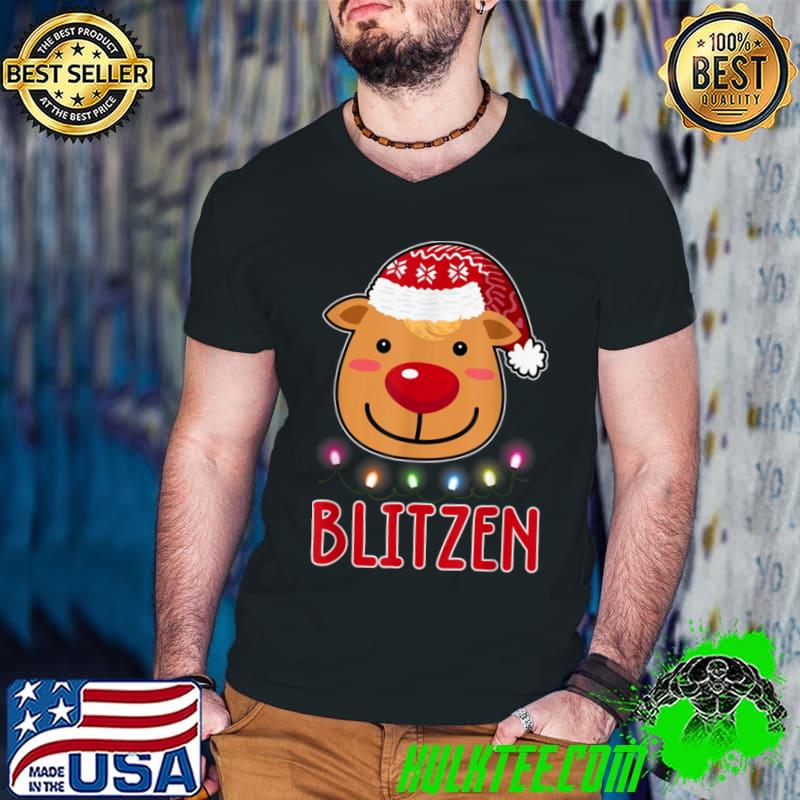 Nice Santa Reindeer Name Blitzen Matching Christmas Costume Crew T Shirt