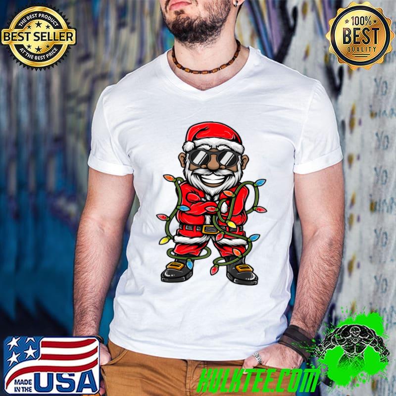Official christmas Black African American Santa Claus Pajama Shirt T-Shirt