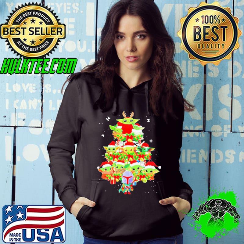 Official Colorful Baby Yoda And The Mandalorian Merry Christmas Tree Gift Shirt