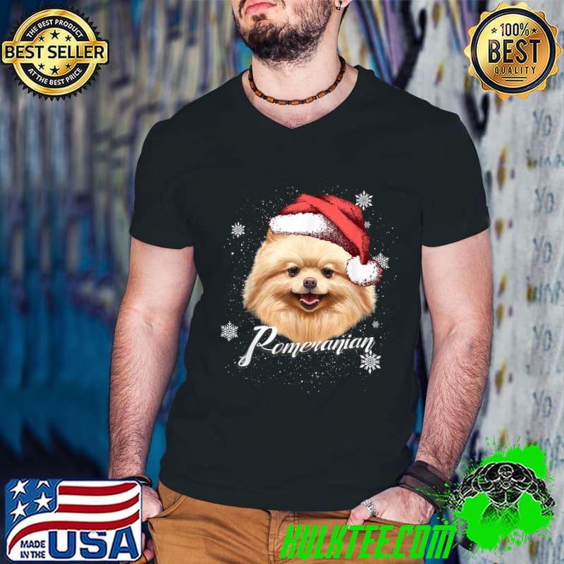 Official happy Pup Pomeranian Dog Face Christmas Santa Hat T-Shirt