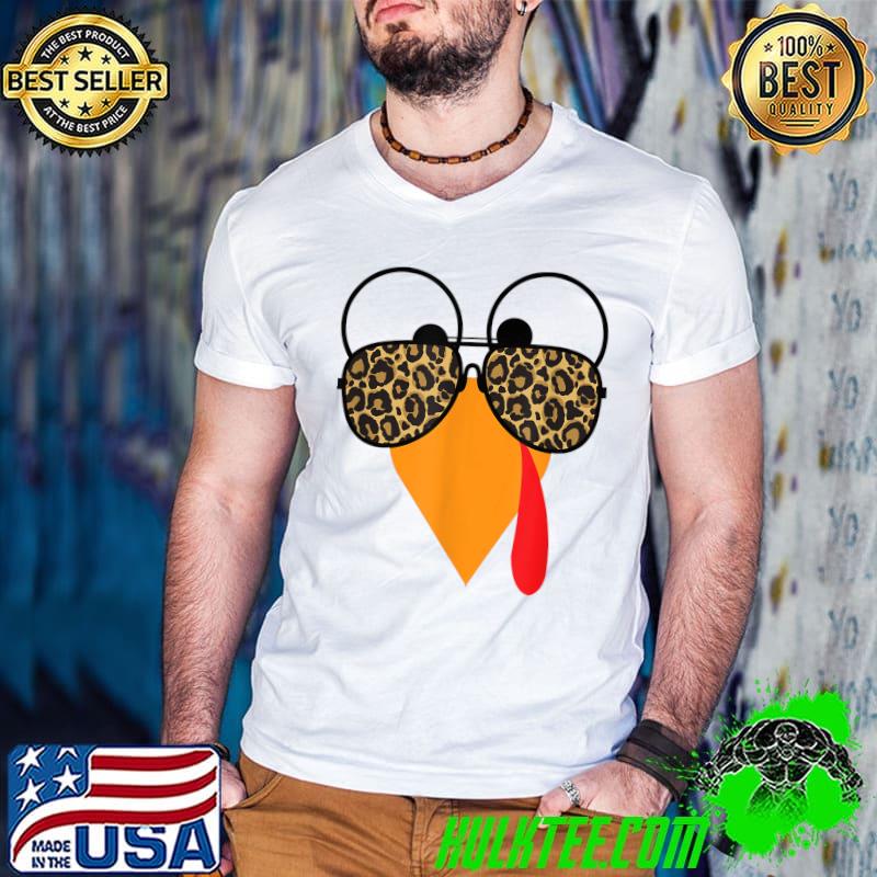 Official happy thanksgiving Turkey Face Sunglasses Leopard T-Shirt