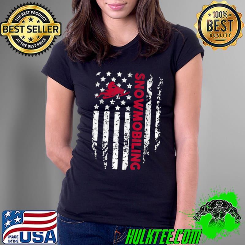 Official Snowmobiling USA Vintage American Flag Patriotic T-Shirt Ladies Tee Official Snowmobiling USA Vintage American Flag Patriotic T-Shirt Ladies Tee